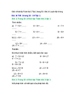 Vở bài tập Toán lớp 2 Tập 1 trang 53, 54, 55, 56 Bài 14: Luyện tập chung | Kết nối tri thức