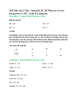 Giải SGK Toán lớp 2 Tập 1 trang 93, 94, 95: Phép trừ có nhớ trong phạm vi 100 | Chân trời sáng tạo