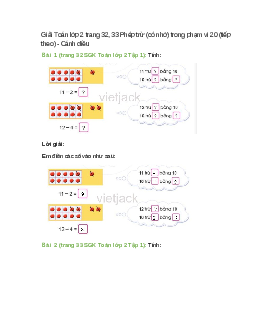 Giải SGK Toán lớp 2 Tập 1 trang 32, 33 (Cánh diều): Phép trừ (có nhớ) trong phạm vi 20 (tiếp theo)