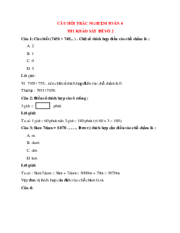 Trắc nghiệm Thi khảo sát đề số 2 có đáp án – Toán lớp 4