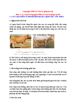 Công nghệ 10 Bài 23 (Lý thuyết và trắc nghiệm): Chọn lọc giống vật nuôi