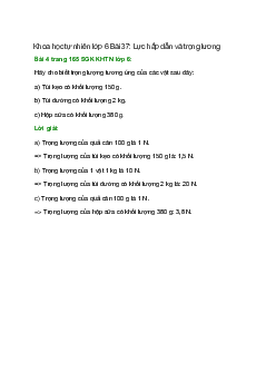 Hãy cho biết trọng lượng tương ứng của các vật sau đây