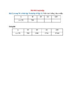 Viết vào ô trống (theo mẫu) n: 10; 20; 22; 220
