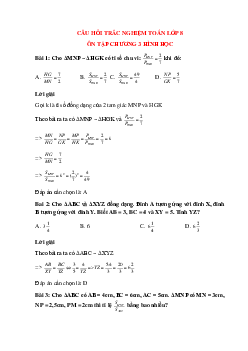 21 câu Trắc nghiệm Toán 8 Chương 3: Tam giác đồng dạng có đáp án 2023