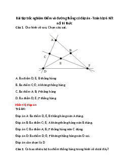 39 câu Trắc nghiệm Điểm và đường thẳng (Kết nối tri thức) có đáp án 2024 – Toán 6