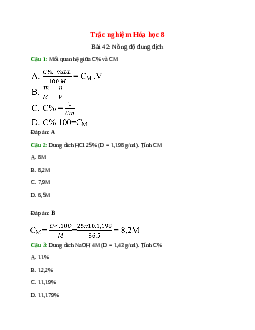 25 câu Trắc nghiệm Nồng độ dung dịch có đáp án 2024 – Hóa học lớp 8