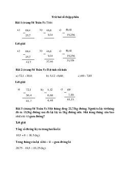 Toán lớp 5 trang 54 Trừ hai số thập phân