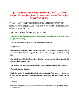 Lý thuyết Lịch Sử 11 Bài 21 (mới 2023 + 32 câu trắc nghiệm): Phong trào yêu nước chống Pháp của nhân dân Việt Nam trong những năm cuối thế kỉ XIX