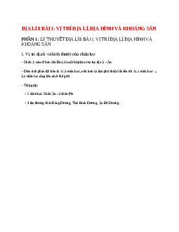 Lý thuyết Địa Lí 8 Bài 1 (mới 2023 + 26 câu trắc nghiệm): Vị trí địa lí, địa hình và khoáng sản