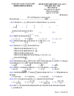 Đề thi thử Toán trường Lý Thái Tổ (Bắc Ninh) năm 2023