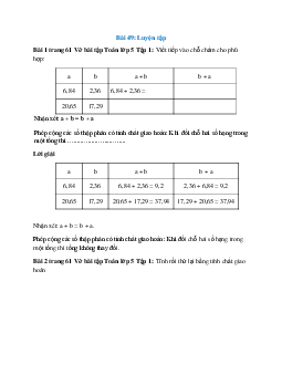 Vở bài tập Toán lớp 5 Tập 1 trang 61, 62 Bài 49: Luyện tập
