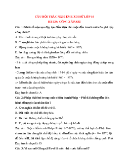 Trắc nghiệm Lịch sử 10 Bài 38 có đáp án: Công xã Paris