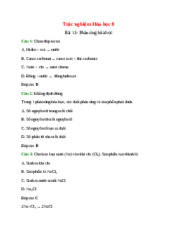 29 câu Trắc nghiệm Phản ứng hóa học có đáp án 2024 – Hóa học lớp 8
