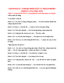 Lý thuyết GDCD 9 Bài 15 (mới 2023 + 10 câu trắc nghiệm): Vi phạm pháp luật và trách nhiệm pháp lý của công dân