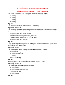 29 câu Trắc nghiệm Sinh học 9 Bài 11 có đáp án 2023: Phát sinh giao tử và thụ tinh