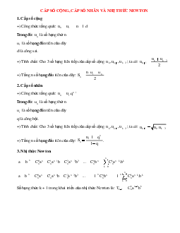 Cấp số cộng, cấp số nhân, nhị thức Newton