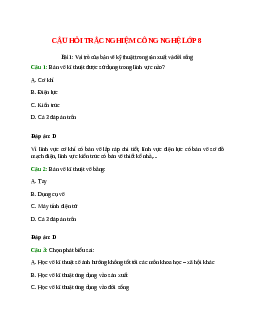 10 câu Trắc nghiệm Công nghệ 8 Bài 1 có đáp án 2023: Vai trò của bản vẽ kỹ thuật trong sản xuất và đời sống