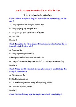 Trắc nghiệm Tinh thần yêu nước của nhân dân ta có đáp án – Ngữ văn lớp 7