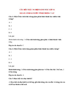 25 câu Trắc nghiệm Sinh học 11 Bài 45 có đáp án 2023: Sinh sản hữu tính ở động vật