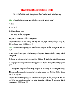 Trắc nghiệm Công nghệ 10 Bài 15 có đáp án: Điều kiện phát sinh, phát triển của sâu, bệnh hại cây trồng