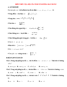 Bài tập tự luyện Biểu thức tọa độ của tích vô hướng hai vectơ chọn lọc