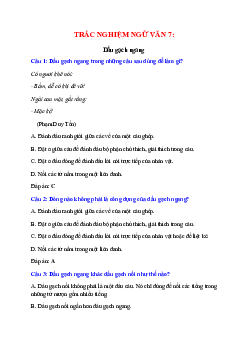 Trắc nghiệm Dấu gạch ngang có đáp án – Ngữ văn lớp 7