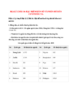 Lý thuyết Địa Lí 12 Bài 16 (mới 2023 + 33 câu trắc nghiệm): Đặc điểm dân số và phân bố dân cư ở nước ta