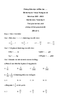 Bộ 17 Đề thi Toán lớp 5 Học kì 1 năm 2024 theo Thông tư 22 tải nhiều nhất