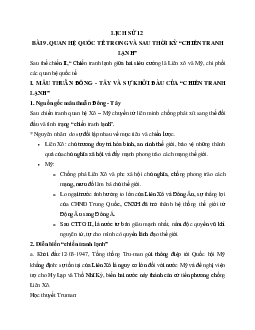 Lý thuyết môn Lịch sử 12: bài 9: Quan hệ quốc tế trong và sau thời kì chiến tranh lạnh mới nhất