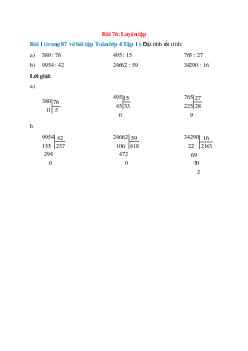 Đặt tính rồi tính: 380 : 76; 495 : 15; 765 : 27; 9954 : 42; 24662 : 59