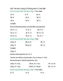 Giải SGK Toán lớp 2 Tập 2 trang 22, 23 Bảng chia 5  – Cánh diều