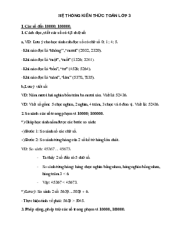 HỆ THỐNG KIẾN THỨC TOÁN LỚP 3 CÓ ĐÁP ÁN, CHỌN LỌC