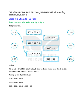 Vở bài tập Toán lớp 2 Tập 2 trang 51, 52, 53 Bài 52: Viết số thành tổng các trăm, chục, đơn vị | Kết nối tri thức