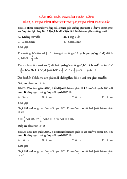 26 câu Trắc nghiệm Diện tích hình chữ nhật. Diện tích hình tam giác có đáp án 2023 - Toán lớp 8