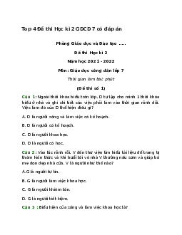 Top 4 Đề thi Học kì 2 GDCD 7 có đáp án