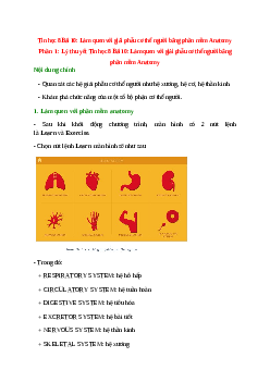 Lý thuyết Tin học 8 Bài 10 (mới 2023 + 10 câu trắc nghiệm): Làm quen với giải phẫu cơ thể người bằng phần mềm Anatomy