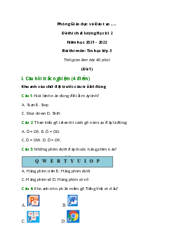 Đề thi Học kì 2 Tin học lớp 3 năm 2021 - 2022 có đáp án (10 đề)