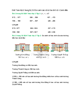 Giải SGK Toán lớp 2 Tập 2 trang 52, 53 So sánh các số có ba chữ số – Cánh diều