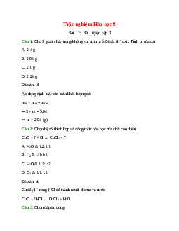 10 câu Trắc nghiệm Bài luyện tập 3 có đáp án 2024 – Hóa học lớp 8