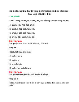 17 câu Trắc nghiệm Thứ tự trong tập hợp các số tự nhiên (Kết nối tri thức) có đáp án 2024 – Toán 6