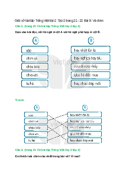 Vở bài tập Tiếng Việt lớp 2 Tập 2 trang 21, 22 Bài 9: Vè chim – Kết nối tri thức