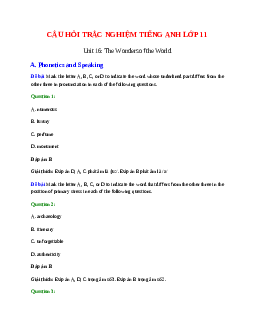60 câu Trắc nghiệm Tiếng Anh 11 Unit 16 có đáp án 2023: The Wonders of the World