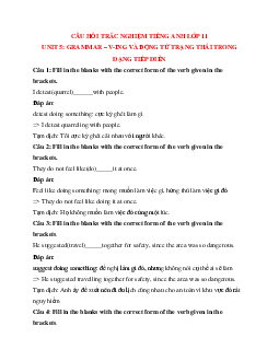 50 câu Trắc nghiệm Tiếng Anh 11 mới Unit 5 có đáp án 2023: Grammar - V-ing và động từ trạng thái trong dạng tiếp diễn