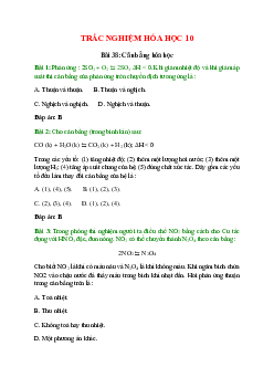 Trắc nghiệm Cân bằng hóa học có đáp án - Hóa học 10
