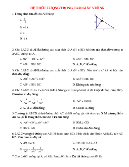 16 Bài tập trắc nghiệm Hệ thức lượng trong tam giác vuông 2024