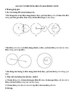50 Bài tập Vị trí tương đối của hai đường tròn (có đáp án)- Toán 9