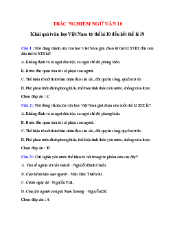 Trắc nghiệm Khái quát văn học Việt Nam từ thế kỉ 10 đến hết thế kỉ 19 có đáp án – Ngữ văn lớp 10