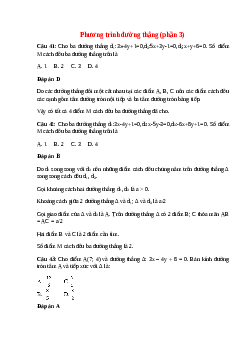 Trắc nghiệm Phương trình đường thẳng (phần 3) có đáp án – Toán lớp 10