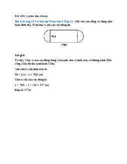 Một sân vận động có dạng như hình dưới đây. Tính chu vi của sân vận động đó