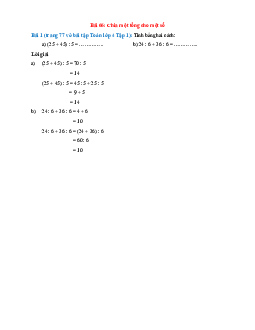 Tính bằng hai cách: (25 + 45) : 5 = ...; 24 : 6 + 36 : 6 = …